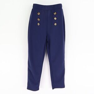 Shein Pants Womens PS Dark Blue‎ Polyester Blend Elastic Waist Buttons Mid Rise
